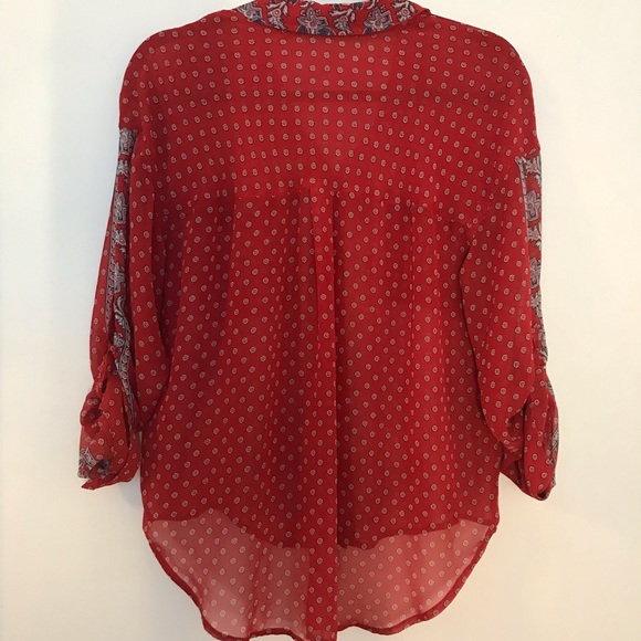 Red Free People pattered blouse top - Picture 2 of 3